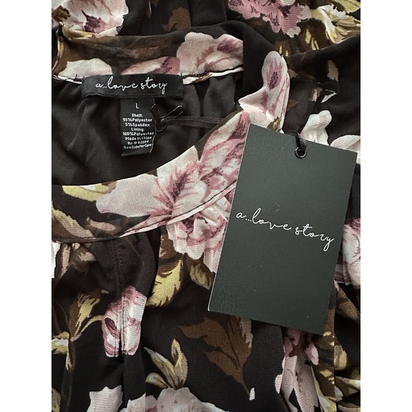 A Love Story Brand Black & Pink Floral Print Halter Neck Top Size Large NWT! - Picture 3 of 5